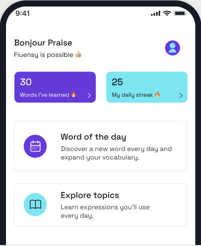 Fluensy French mobile app screen